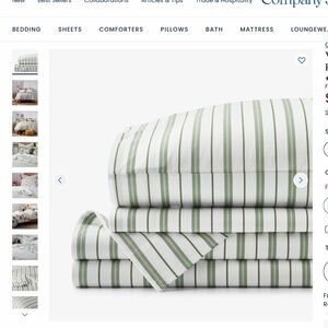 NEW! The Company Store Vertical Stripe Cotton Percale Sheet Set Moss, Twin